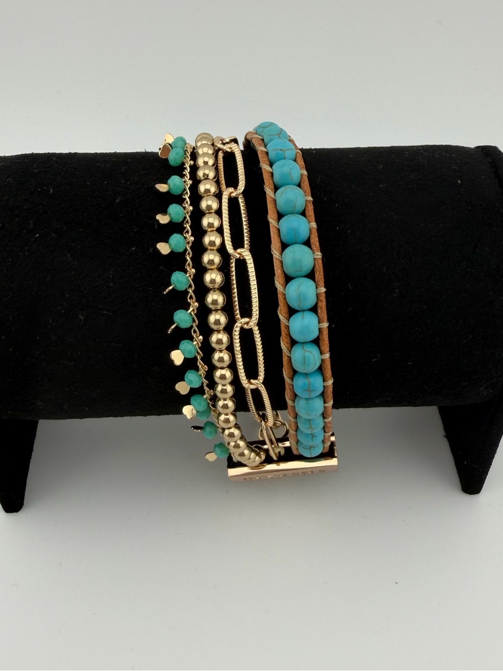 Retired Victoria Emerson Turquoise and Gold Multi Strand Bracelet with Lobster
